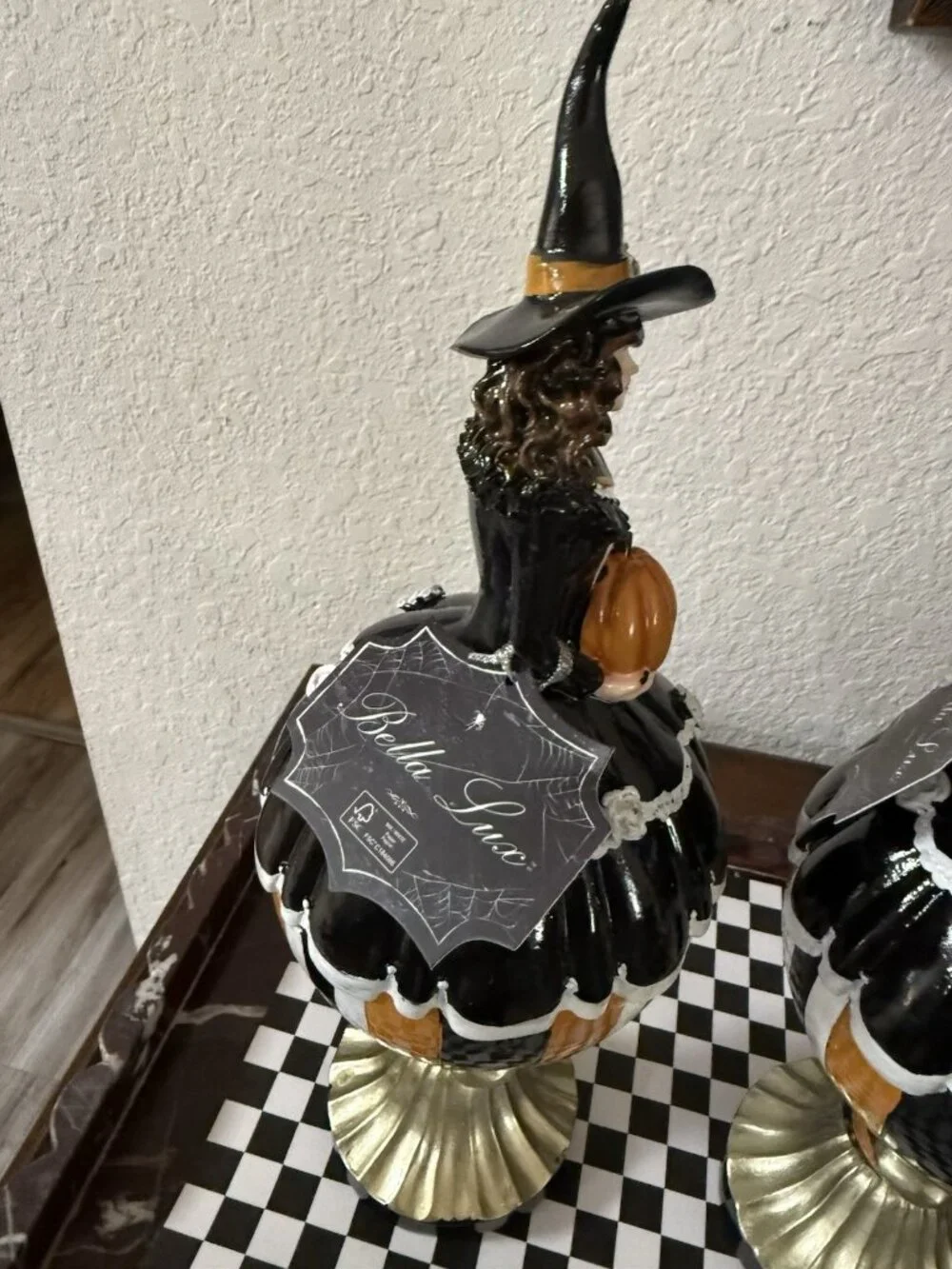 2 Bella Lux Witch on Pumpkin Jack O Lantern Black Dress White Rosebuds Lace NWT